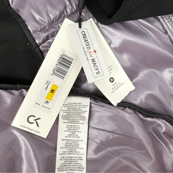 Calvin Klein Womens Purple and Black Mixed Media Hooded Puffer Jacket Size M NWT - Picture 12 of 15